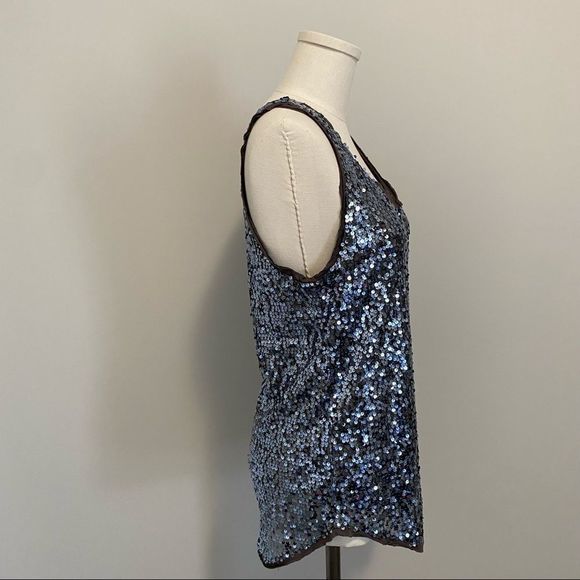 Aritzia Talula Silver Grey Sequin Tank Top Low Back - Picture 5 of 11